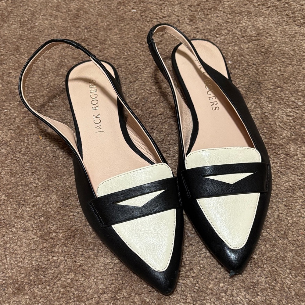 Jack Rogers Women's Black and Cream Slingback Flats